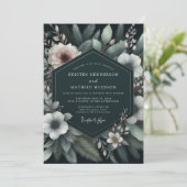 Emerald Blush Moody Flora Wedding Kaart (Staand voorkant)