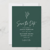 Emerald Boho Minimalist Botanicals Wedding Save The Date (Voorkant)