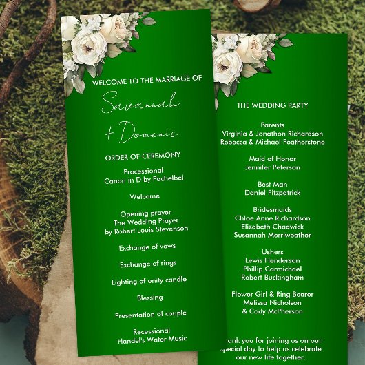 Emerald Boho White Roses Trouwprogramma Programma