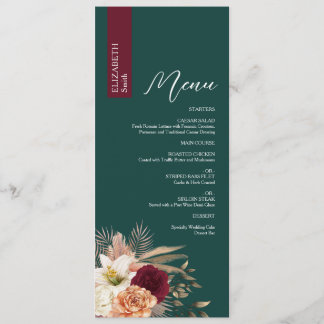 Emerald Bourgondië Wedding Menu met naam