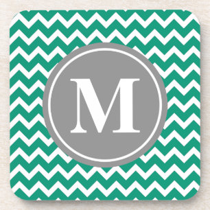 Emerald Chevron Pattern Gray Monogram Bier Onderzetter