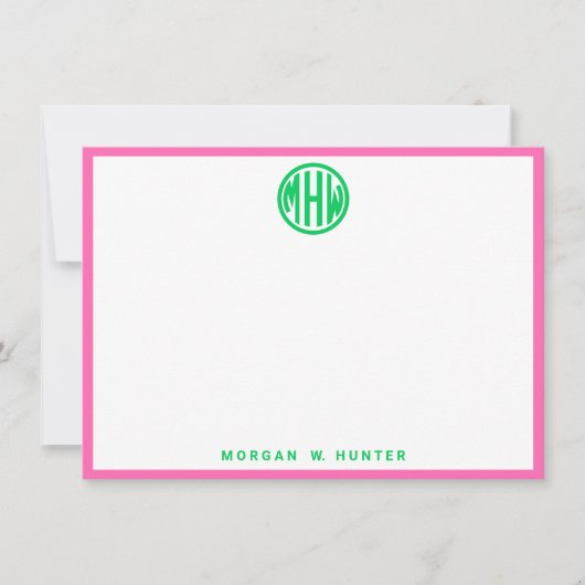 Emerald Circle Monogram Font #5DS DIY BG Hot Pink Bedankkaart (Voorkant)