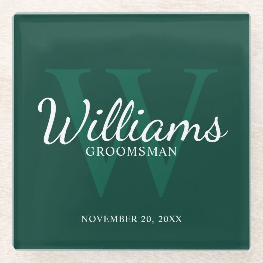 Emerald Classic Script Gepersonaliseerde Groomsmen Glazen Onderzetter (Voorkant)