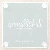 Emerald Classic Script Gepersonaliseerde Groomsmen Glazen Onderzetter (Achterkant)