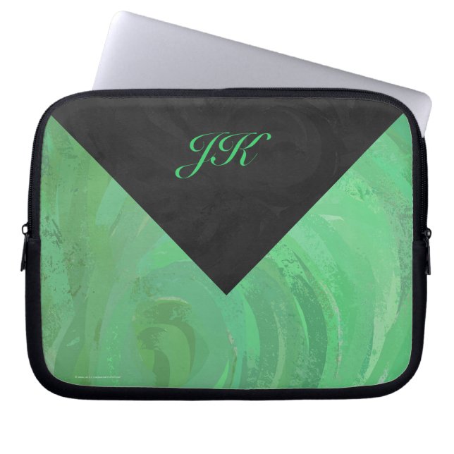 Emerald Cream en Black Monogram Laptop Sleeve (Voorkant)