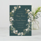 Emerald & Cream Floral Poppy Wedding Invitation (Debout devant)
