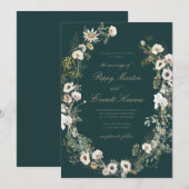 Emerald & Cream Floral Poppy Wedding Invitation (Devant / Derrière)