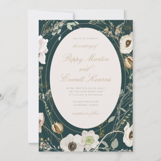 Emerald & Cream Wildflower Wedding Invitation (Devant)