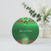 EMERALD DAMASK GEM STONE MONOGRAM groen rood Kaart (Staand voorkant)