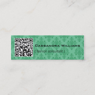 Emerald Damask QR CODE Mini Visitekaartjes