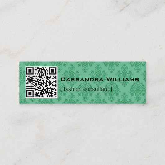 Emerald Damask QR CODE Mini Visitekaartjes (Voorkant)