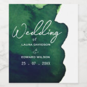 Emerald dark green waterverf minimalistisch abstra wijn etiket (Enkel label)