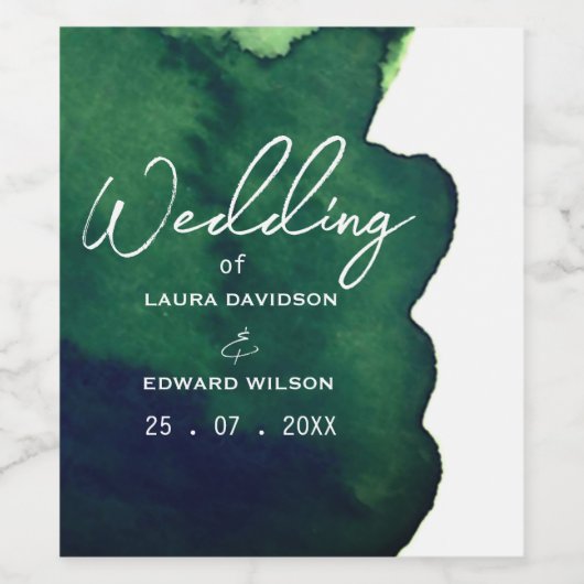 Emerald dark green waterverf minimalistisch abstra wijn etiket (Enkel label)