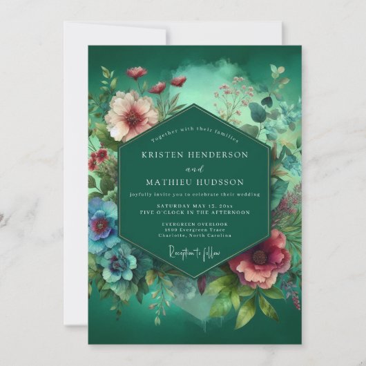 Emerald Deep Floral Opulence Wedding Kaart (Voorkant)