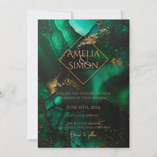 Emerald Diamond Green Jewel Tone Invitation Kaart