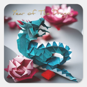 Emerald Dragon Origami Chinees Nieuwjaar SqS Vierkante Sticker