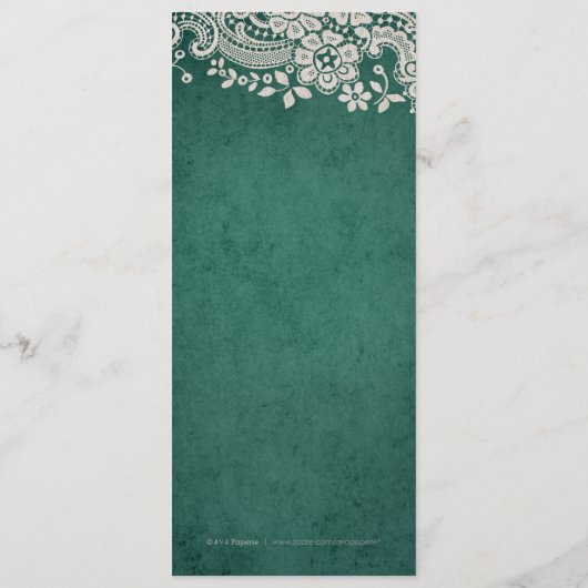 Emerald elegant  lace rustic bruiloft menu (Achterkant)