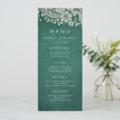 Emerald elegant  lace rustic bruiloft menu (Staand voorkant)