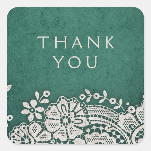 Emerald elegant  lace rustige bruiloft vierkante sticker (Voorkant)