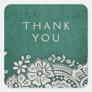 Emerald elegant  lace rustige bruiloft vierkante sticker