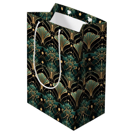 Emerald en Gold Art Deco-geïnspireerd Medium Cadeauzakje (Achterkant Gekanteld)