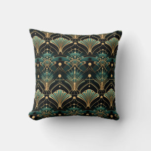 Emerald en Gold Art Deco-geïnspireerde Fan Kussen