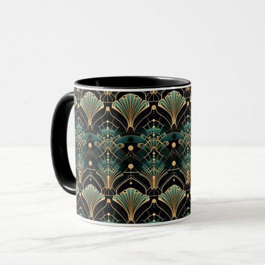 Emerald en Gold Art Deco-geïnspireerde Fan Mok (Voorkant links)
