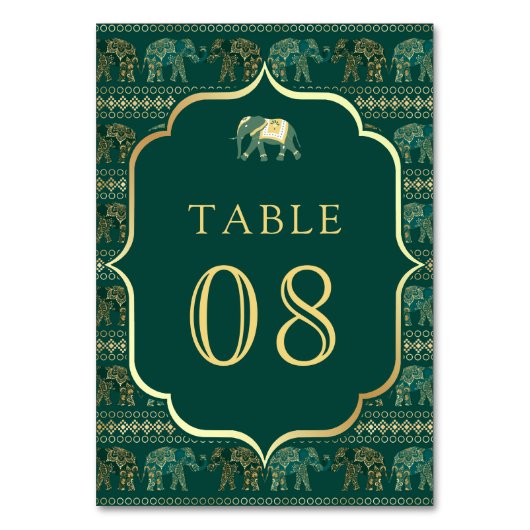 Emerald en gouden olifant Indiase bruiloft Kaart (Achterkant)