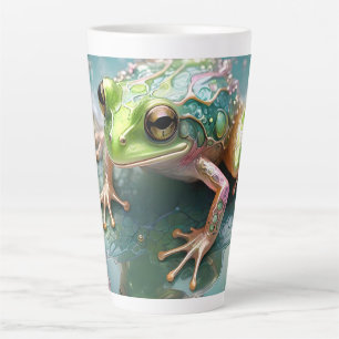 Emerald Essence: Groene kikker in fractale kunst Latte Mok