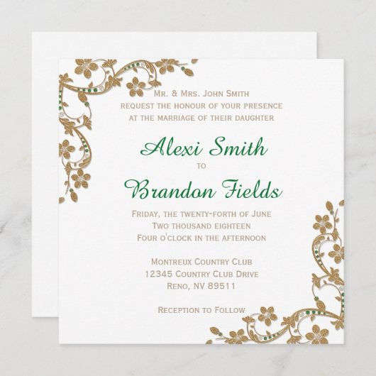 Emerald et Gold Faire-part de mariage (Devant / Derrière)