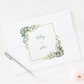 Emerald Eucalyptus Gold Berry Frame Wedding Vierkante Sticker (Envelop)