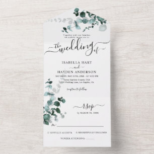 Emerald Eucalyptus Greenery Botanical Wedding RSVP All In One Uitnodiging