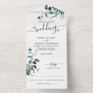 Emerald Eucalyptus Greenery Botanical Wedding RSVP All In One Uitnodiging