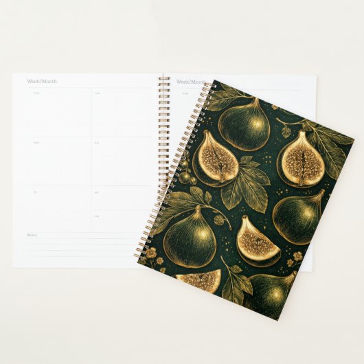 Emerald Fig Planner Cover Gold Botanical Accents  (Devant avec enveloppe)