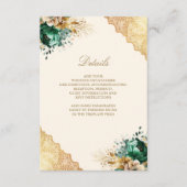 Emerald Floral Gouden Kant Moslim Trouwdetails Informatiekaartje (Voorkant)