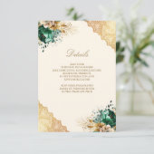 Emerald Floral Gouden Kant Moslim Trouwdetails Informatiekaartje (Staand voorkant)