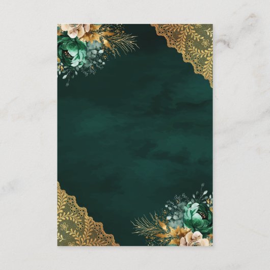 Emerald Floral Gouden Kant Moslim Trouwdetails Informatiekaartje (Achterkant)