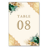 Emerald Floral Gouden Lace Cream Wedding Kaart (Voorkant)