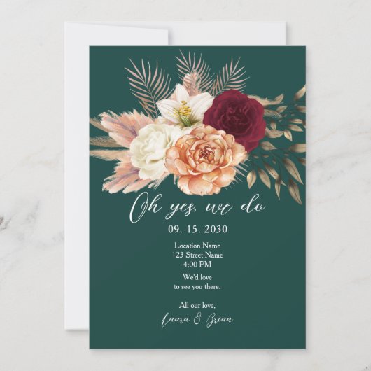 Emerald Floral Invitation de réception de mariage (Devant)