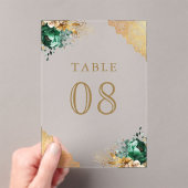Emerald Floral Lace Wedding Acrylic Table Number Acryl Uitnodigingen (Insitu (Draagbaar))