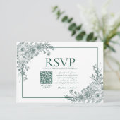  Emerald Floral Line Art QR Code RSVP (Staand voorkant)