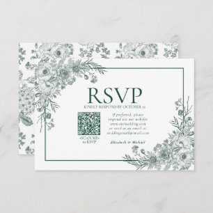  Emerald Floral Line Art QR Code RSVP