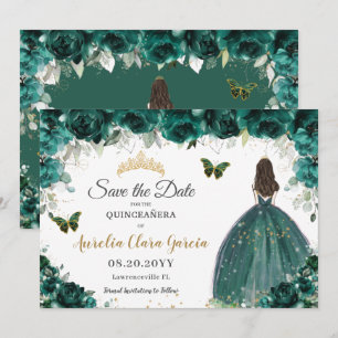 Emerald Floral Princess Quinceañera Save the Date