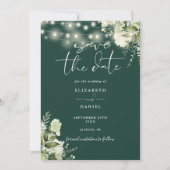 Emerald Floral String Lights QR Code Trouwen Save The Date (Voorkant)