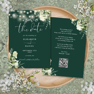 Emerald Floral String Lights QR Code Trouwen Save The Date