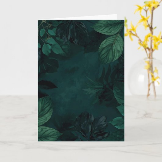 Emerald Forest Mood – Deep Green Botanical Design Kaart (Gele Bloem)