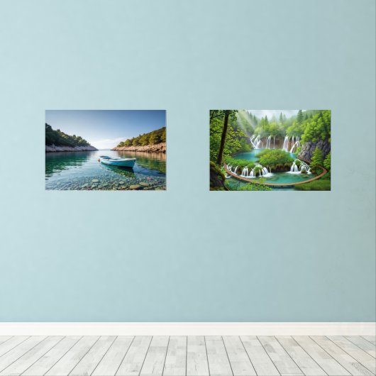 Emerald Forest Waterfalls and Muurkunst Sets (Houten vloer)