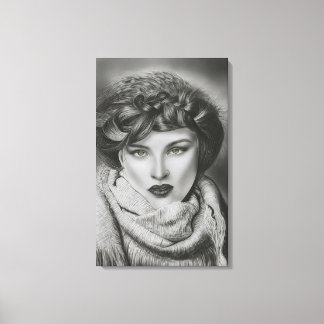 Emerald Gaze - Surreal Charcoal Portrait Art Canvas Afdruk