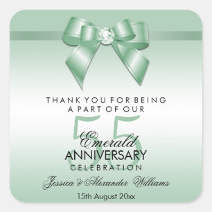 Emerald Gem Bow & Ribbon 55th Wedding Jubileum Vierkante Sticker