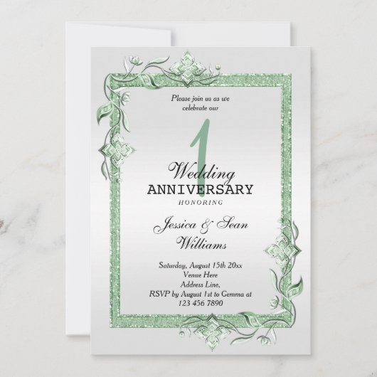 Emerald Gem & Glitter & Platinum 1ste bruiloft Kaart (Voorkant)